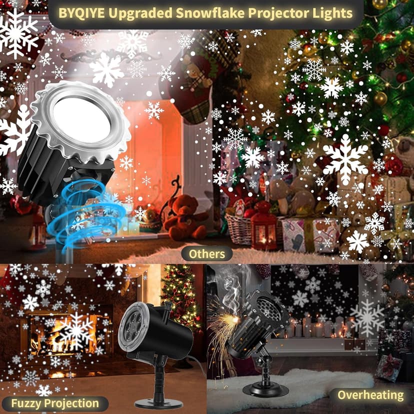 Christmas Snowflake Projector Lights, Indoor Outdoor Snowfall Projection High Definition LED Lighting Lamp, Waterproof Snow Fall Light Show for Holiday/Party/Garden/Yard/Patio/Landscape (9W)