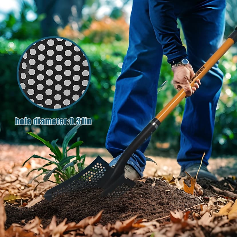 Sifting Shovel, Heavy Duty Sand Sifter Square Cleaning Scoop for Beach Chicken Coop Poop Shovel -45Inch