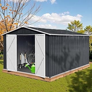 10' x 12' XL Outdoor Storage Shed, Sturdy Metal Building w/Lockable Doors for Garden, Backyard, Poolside and Lawn, Black