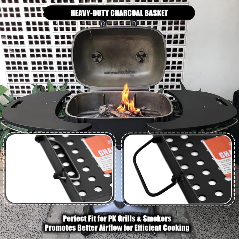 SafBbcue Grill Basket Tray for PK Original and other Charcoal Grills Charcoal Grill Basket Tray for PK Grills BBQ Grill Accessories for PK and Other Charcoal Grills Steel Charcoal Briquette Holder for PK99090
