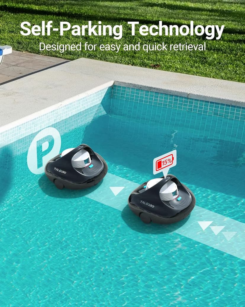 (2025 Upgraded) TALOSBO Pleco Se Cordless Pool Vacuum Cleaner Up to 130 Mins Runtime, Robotic Pool Cleaner with 2.5H Fast Charge, Ideal for Flat Above Ground and Inground Pools up to 861 Sq. Ft.