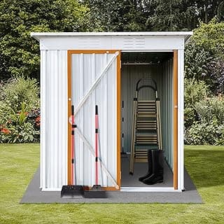 5x4 FT Metal Outdoor Storage Shed,Anti-Corrosion Utility Tool House with Lockable Door & Vents,Waterproof Storage Garden Shed for Backyard Patio Lawn,Easy to Assemble,White+Yellow