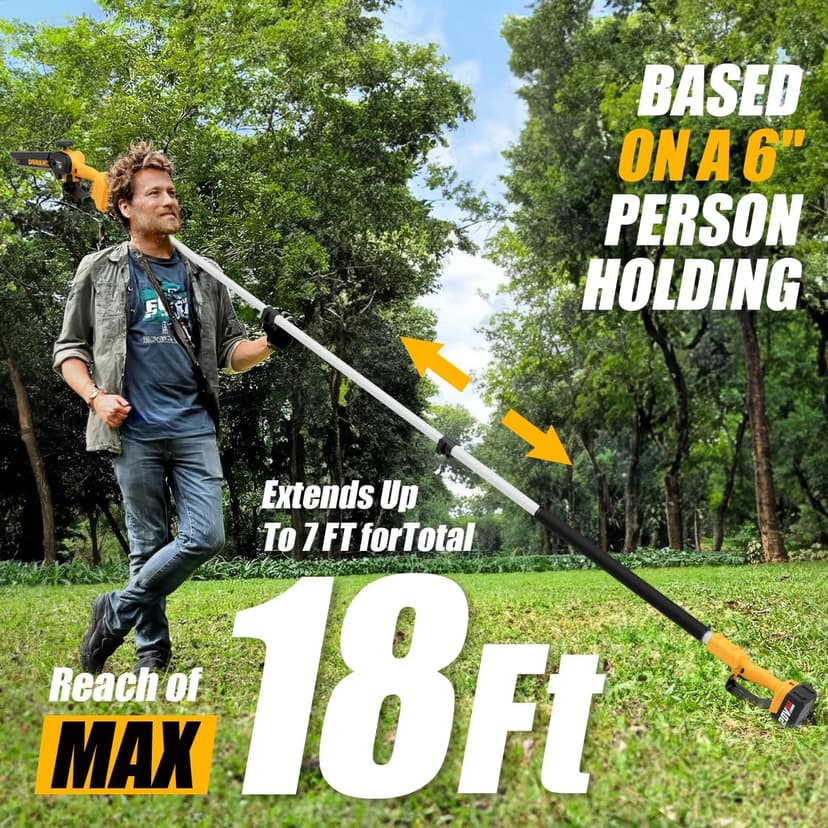 2-in-1 Cordless Pole Saw, Brushless Mini Chainsaw with Pole, 20V 4.0Ah Battery Powered Pole Saws for Tree Trimming, 8" Cutting Power Small Pole Saw, 18ft Reach Electric Saw for Trees With Pole