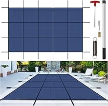 Inground Pool Cover Safety Fits Rectangle Swimming Pool, Mesh Solid Pool Cover for Inground Pools,Winter Pool Safety Cover Includes Safety Net and Installation Tools Blue (Blue, Fits 18x36ft Pools)