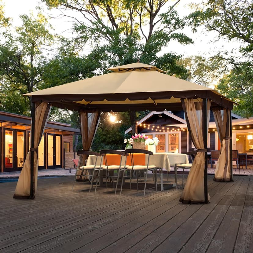 [New-Gen] Outdoor Patio Gazebo10x12,Gazebo with Mosquito Netting[Sturdy Metal Heavy Duty Frame],Outdoor Canopy Gazebos with Double Air Roofs,Outdoor Gazebo Tent,Waterproof Sunshade for Backyard/Deck
