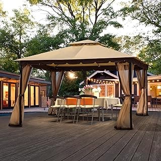 [New-Gen] Outdoor Patio Gazebo10x12,Gazebo with Mosquito Netting[Sturdy Metal Heavy Duty Frame],Outdoor Canopy Gazebos with Double Air Roofs,Outdoor Gazebo Tent,Waterproof Sunshade for Backyard/Deck