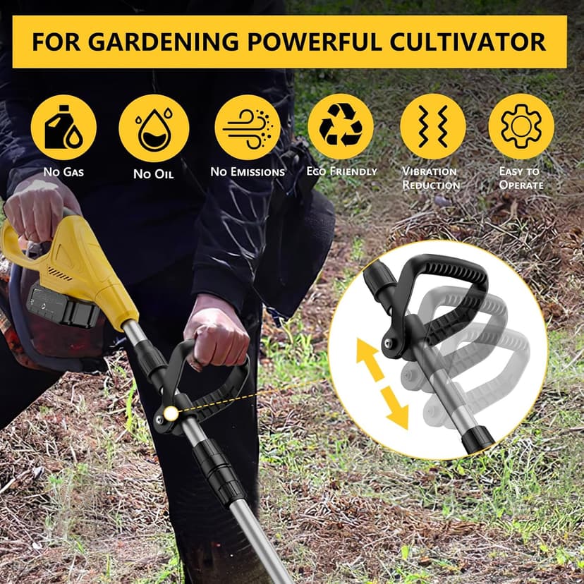 21V Cordless Tiller Cultivator, 360 Max RPM Cordless Electric Garden Tiller with 2 * 3.0 Ah Battery & Fast Charger, 9.06" Tilling Width, 6.3" Depth, Portable Rotary Tiller for Lawn Soil Cultivation