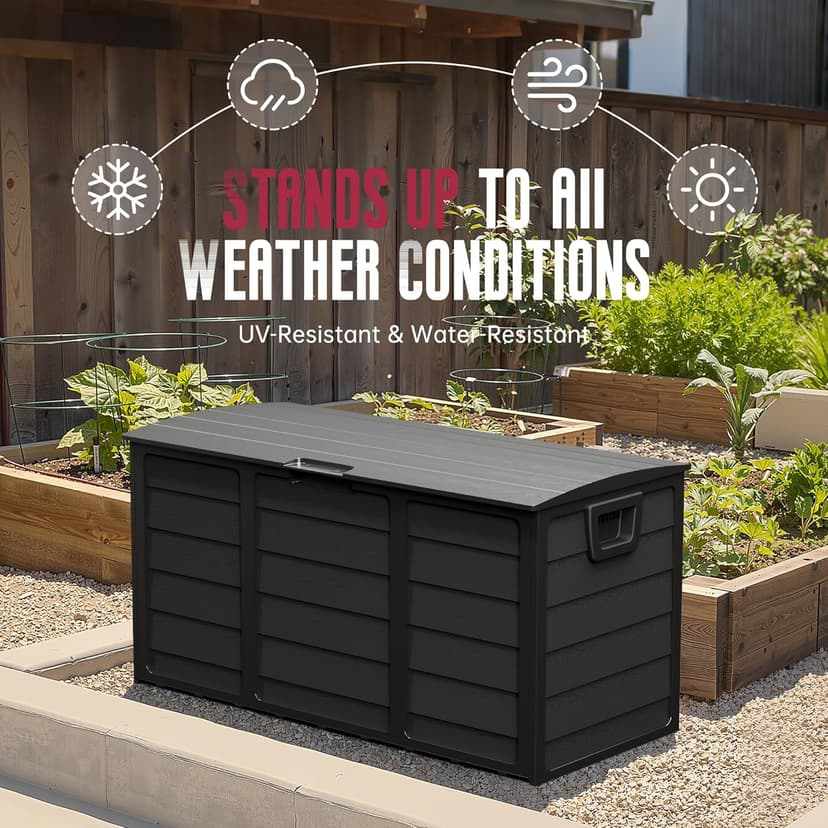 Oakcloud 75 Gallon Resin Deck Box - Waterproof Outdoor Indoor Storage Container for Patio, Garden, Pool Tools, Black