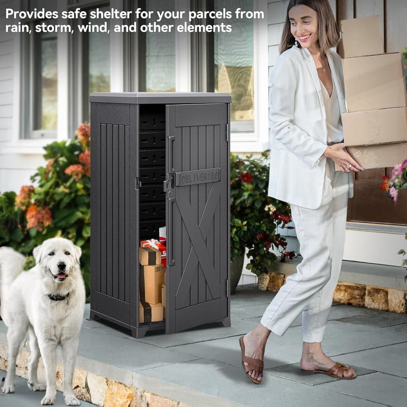 YITAHOME 60 Gallon Large Package Delivery and Storage Box, Double-Wall Resin Outdoor Package Delivery and Waterproof Deck Box for Porch, Curbside, 8.5 Cubic feet, Gray
