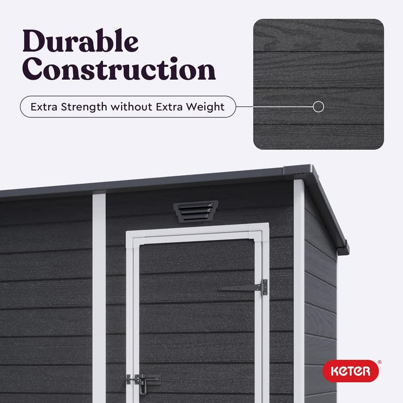 Keter Essential Shed 6x4 Resin Outdoor Storage Shed Ideal Storage for Patio Furniture, Garden Tools Bike Accessories, Beach Chairs and Lawn Mower, Black and White