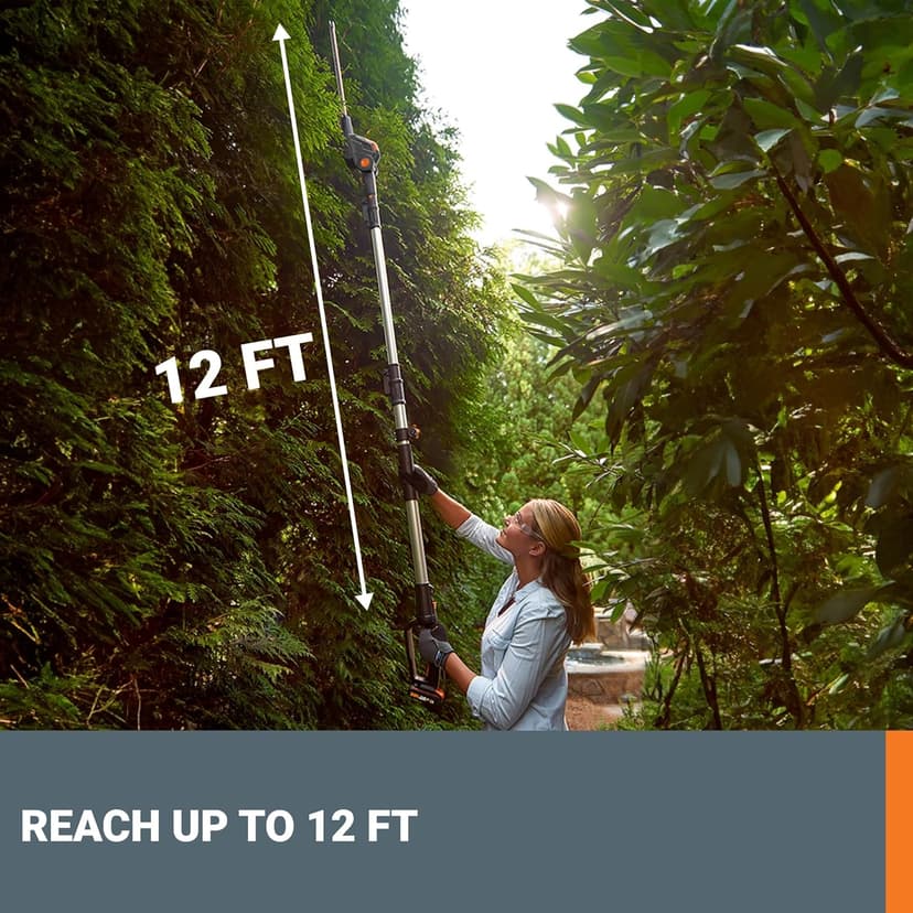 WORX WG252 20V 20" Cordless Hedge Trimmer, Reach Up to 12 Feet, Extended Pole, 180° Rotation Head, PowerShare – Battery & Charger Included
