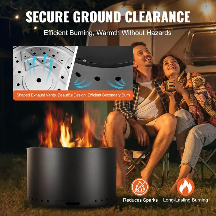 VEVOR 28 inch Smokeless Fire Pit Stove Bonfire, Wood Burning Fireplaces with Removable Ash Pan, SUS430 Stainless Steel Inner Portable Outdoor Firepit,for Outdoor Patio Camping High 17 inch