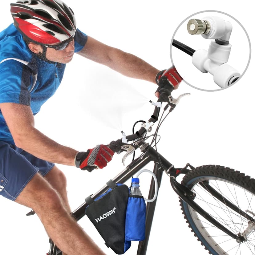 HAOWIN Portable Misting System with Water Pump, Triangle Bag and Foldable Bucket, DIY Mobile Misting Cooling System for Bike, Motorcycle, Canopy, Tent, Golf Cart, Boat, Camping, Hiking