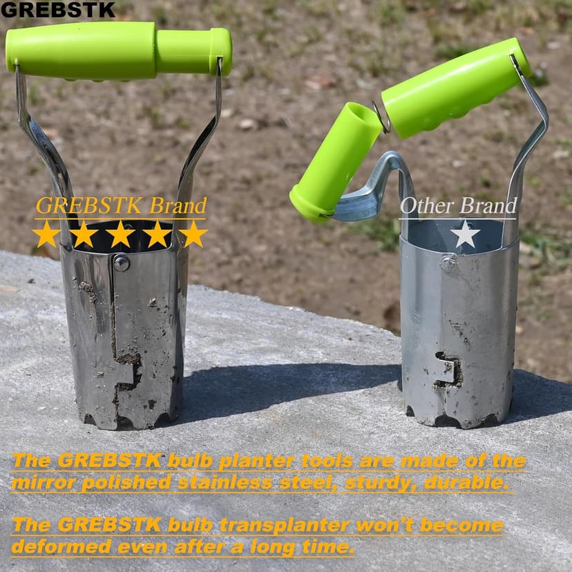 GREBSTK Sturdy Stainless Steel Gardening Bulb Transplanter Tool with Depth Mark and Soil Release Handle for Planting Bulbs