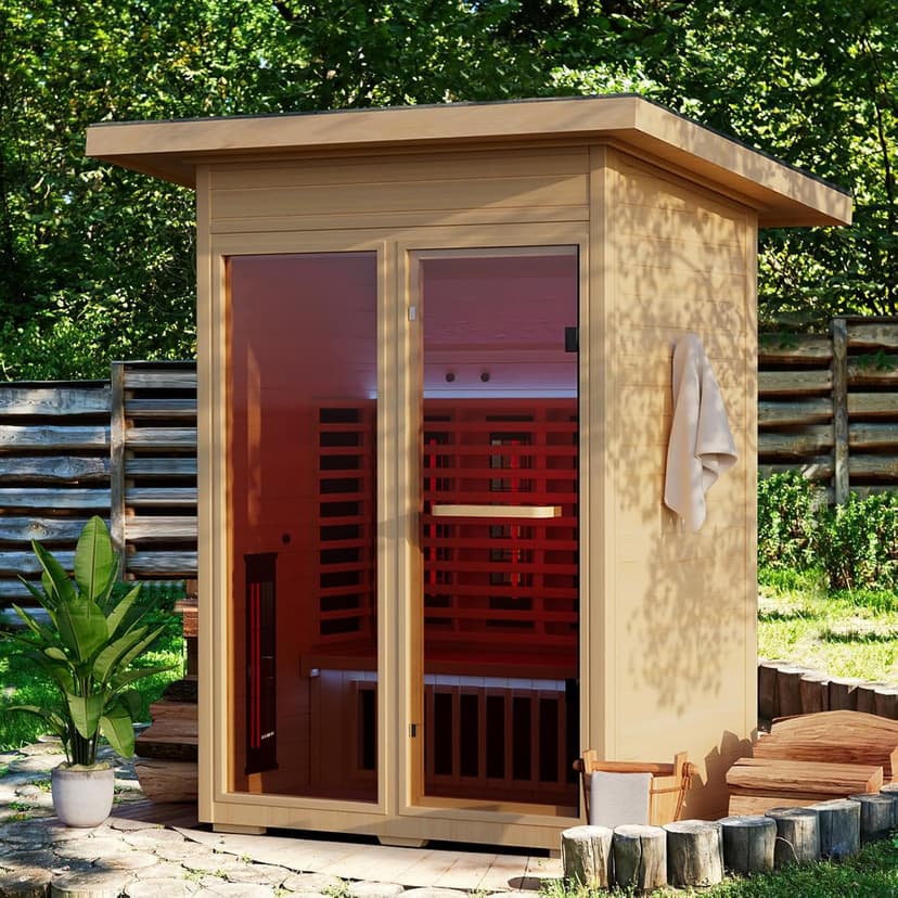 Infrared Sauna, Full-Spectrum Infrared Outdoor Saunas for Home - Dry Heat Sauna, Wooden Sauna Room with Beauty Lamp (Outdoor Sauna 2 Person)