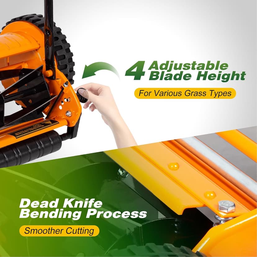 Walensee 16-Inch 5-Blade Push Reel Lawn Mower, Cordless Manual Reel Lawn Mower Walk-Behind Steel Lawn Mowers with Removable 7.9-Gallon Grass Catcher, Sponge Grip, 4-Position Cutting Height Adjustment