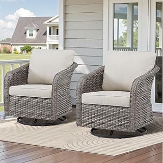 Wicker Swivel Chairs, Luxury All Weather Swivel Rocker Patio Chairs with 4'' Cushions, High Back Wicker Patio Furniture Set Outdoor Furniture Set for Garden Deck
