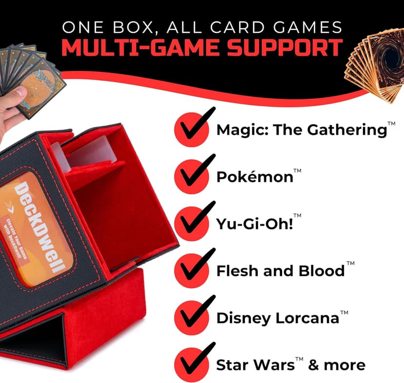 MTG Commander Card Box with Display – Fits 250+ Unsleeved Cards, TCG Storage Case with Dice Tray – Magic the Gathering Card Deck Organizer