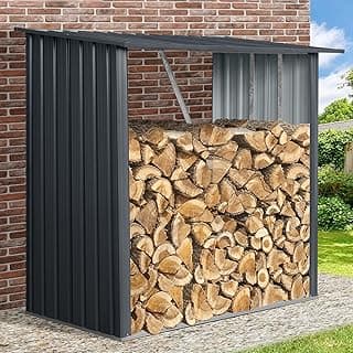 Outdoor Firewood Rack,3ft x 7ft Garden Log Storage Shed in Galvanized Steel with Sloped Roof for Firewood,Pellet,or Lumber Storage,Black