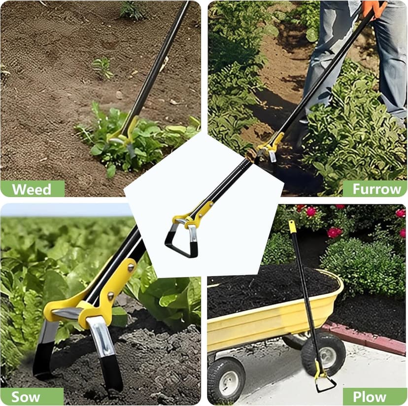 Adjustable Garden Hoe - Heavy-Duty Long Handle Loop Stirrup Hoe for Weeding, Black, 30-61 Inche (30-70 Inch)