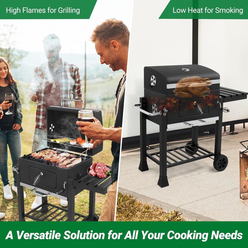 Outvita Large Barrel Charcoal BBQ Grills with 794 SQ.IN. Cooking Area, Outdoor Barbecue Grill with Adjustable Charcoal Tray & Foldable Side Table for Backyard Patio Picnic