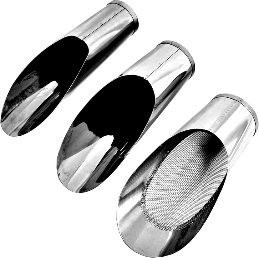 Bonsai Soil Scoop Metal 3 Pcs Set (Large with Soil Sifter, Medium, Small) Stainless Steel Garden Hand Soil Scooper, Professional Bonsai Tool Kit, Silver