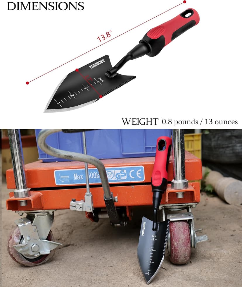 Stainless Steel Garden Hand Tools - Heavy-Duty Garden Planting Trowel, Weeding Shovel - Red Handle