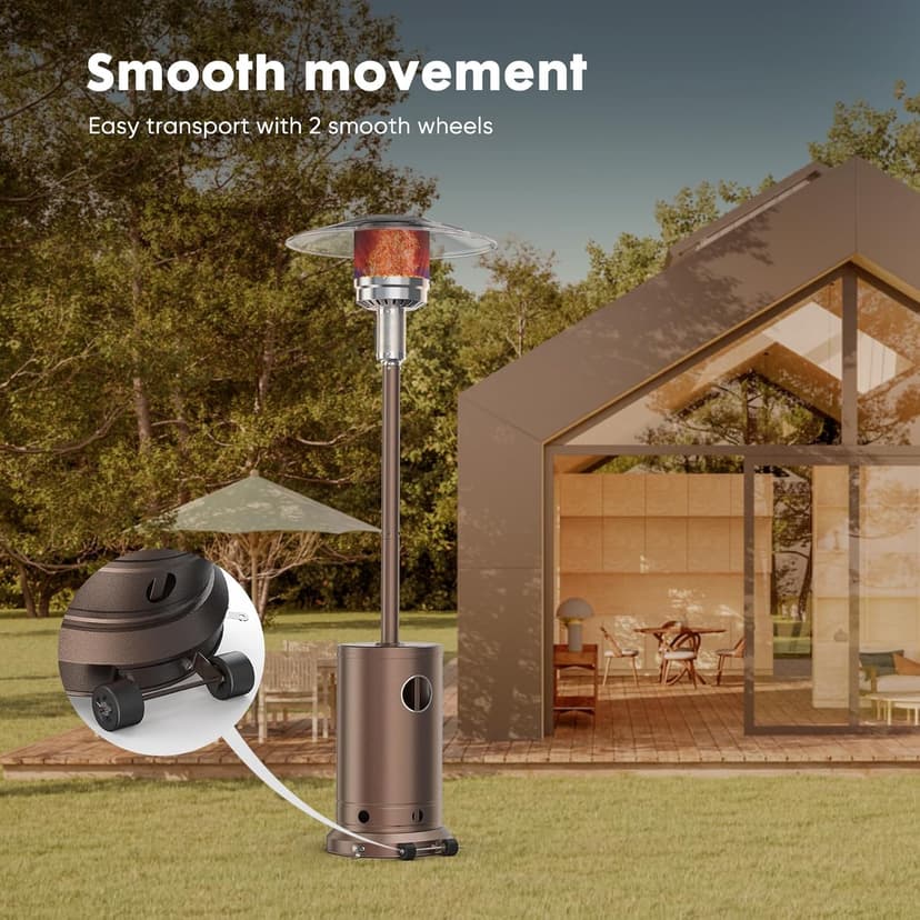 OLIXIS 48,000 BTU Propane Heaters with Wheels, Patio Heater Outdoor with Round Table Design, For Deck Porch Garden Commercial Residential, 17.7 x 17.7 x 87 inches (LxWxH)
