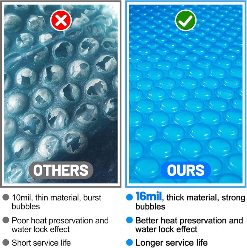 Spa and Hot Tub Cover - 7 × 7 FT 16-mil Square Hot Tub Thermal Insulation Solar Blanket Bubble Cover, 210 × 210 CM