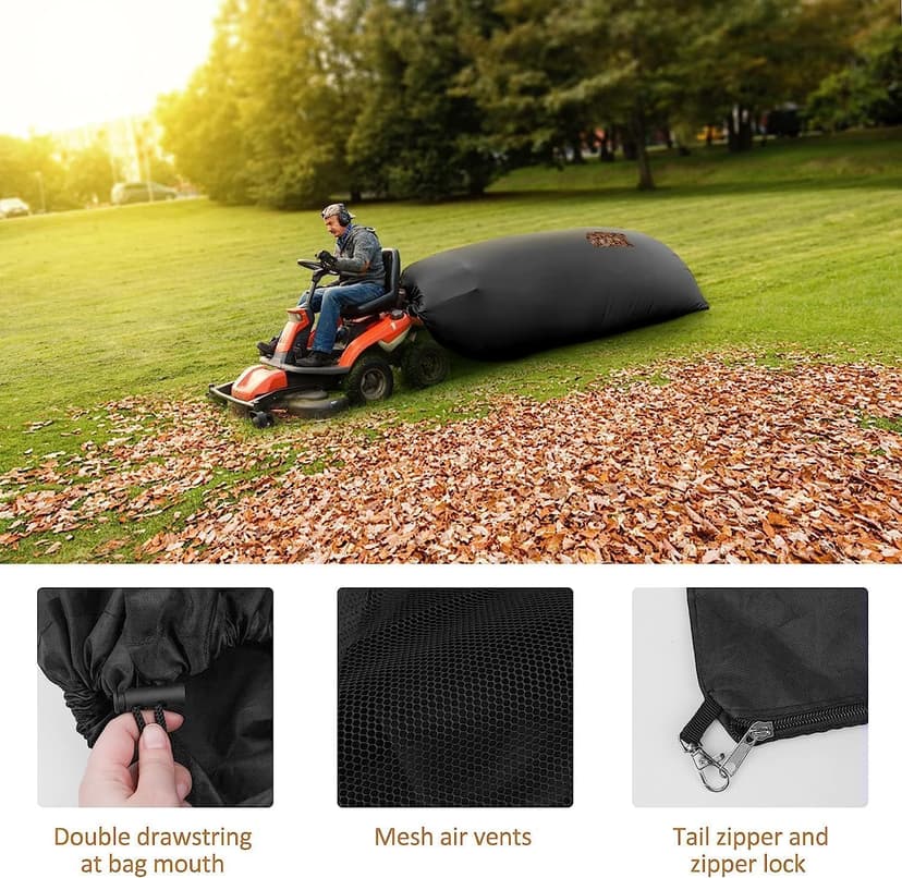 Lawn Tractor Leaf Bag, Grass Catcher Bag, 78.7 x 51.1Inch, Large Capacity for Fast Leaf Collection, Mesh Vent Design,Upgraded Thickened Heavy Duty Material Fits for Most Riding Lawn Mowers