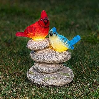 Solar Garden Statues Outdoor Decor, Garden Sculptures Stones Statue Novelty Birds Figurine Decoration for Patio Yard Porch Art Home Decor