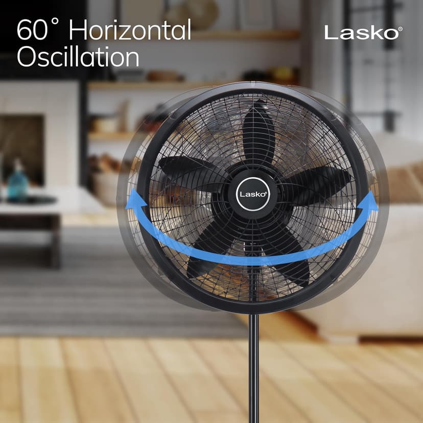 Lasko Oscillating Pedestal Fan, Adjustable Height, 3 Speeds, for Bedroom, Living Room, Home Office and College Dorm Room, 18", Black, 1827