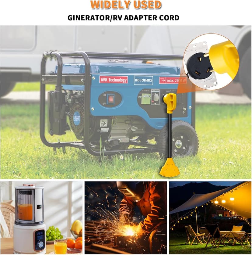 30 Amp to 20 Amp 110V RV/Generator Distribution Adapter Cord,NEMA TT-30P Male to 3X 5-15R/5-20R T-Blade RV Electrical Adapter,30 Amp to 15/20 Amp 3-Prong Multiple Household Outlet,1.5FT,ETL Listed