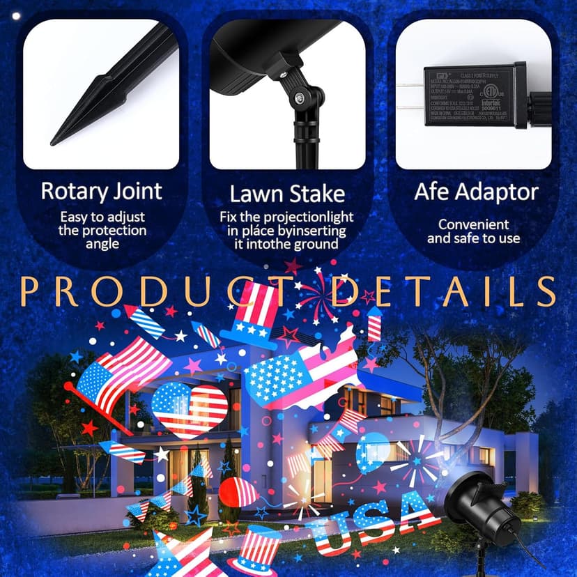 Independence Day Projector Lights Outdoor Patriotic USA LED Projector Flag on Dynamic Waterproof Outdoor Indoor July 4th Projection Patterns Spotlight for Landscape Garden Yard Patio Party