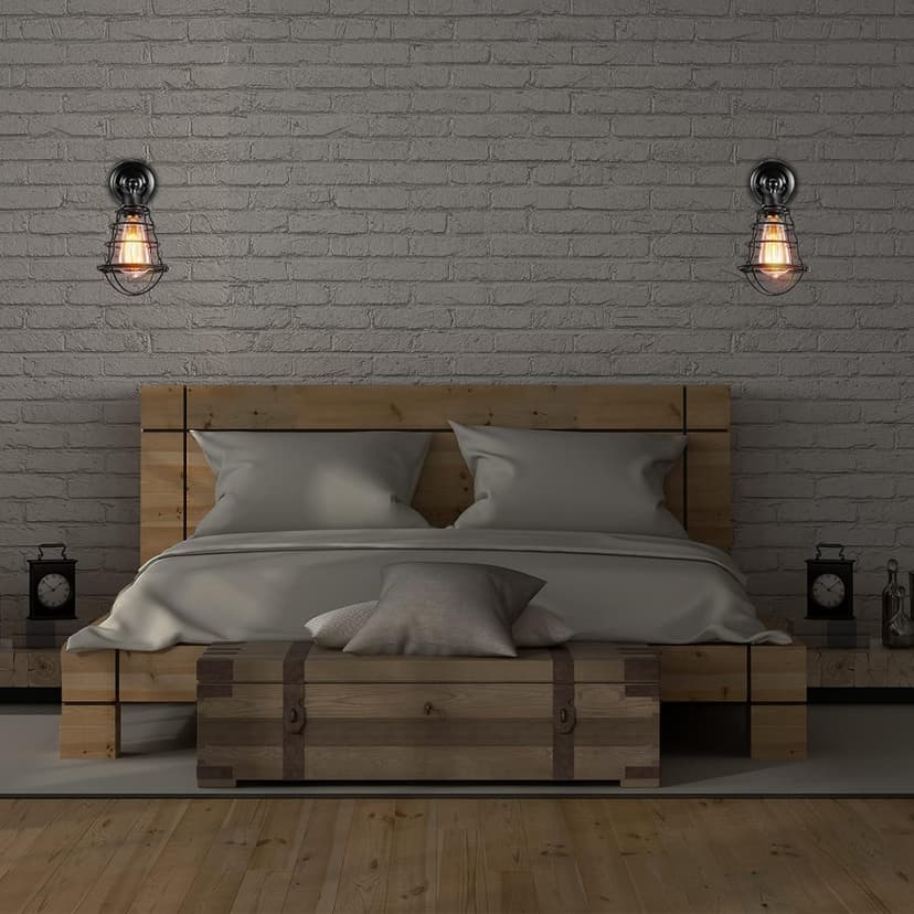 Asnxcju Industrial Wall Sconces Set of Two, Farmhouse Wall Sconce, Vintage Wire Cage Wall Lighting Sconce, Black Wall Lamp Fixture for Bedroom, Headboard, Porch