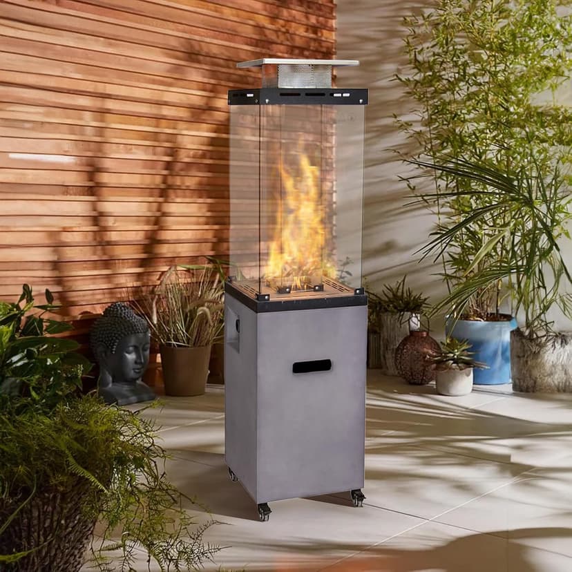 Afterglow Outdoor Patio Propane Fire Heater with Weather Cover Glass 41000 BTU Fireplace Patented & CSA Certificated, Cement Gray