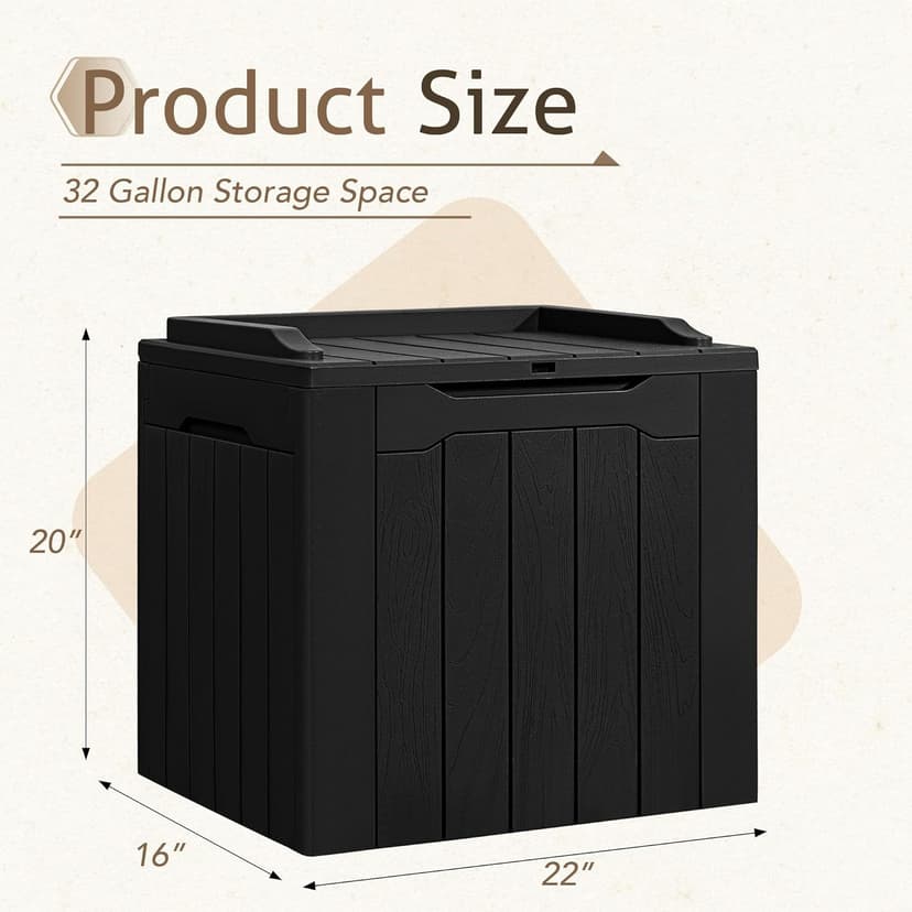 Flamaker Deck Box 31 Gallon Waterproof Resin Storage Box with Lid Indoor Outdoor Delivery Box Storage Bin for Patio Cushions (Black)