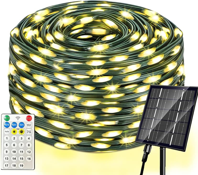 Solar Christmas Lights Outdoor, Upgraded 212FT 640LED with Remote,19 Modes Waterproof Solar String Lights for Outside Garden Home Christmas Decorations (Warm White)