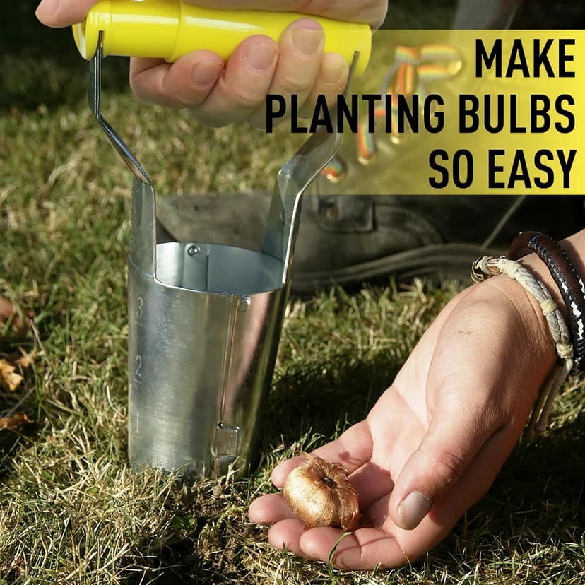 Jardineer Small Bulb Planter Tool– Compact Stainless Steel Transplanter for Bulbs, Seedlings & Flowers – Ergonomic Handle with Depth Markings – Silver & Black– Durable Garden Planting Tool