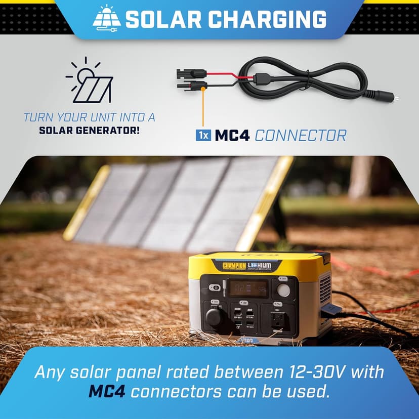 Champion Power Equipment 201188 285-Wh Power Station 600/300-Watt Portable Lithium-Ion Battery Solar Generator