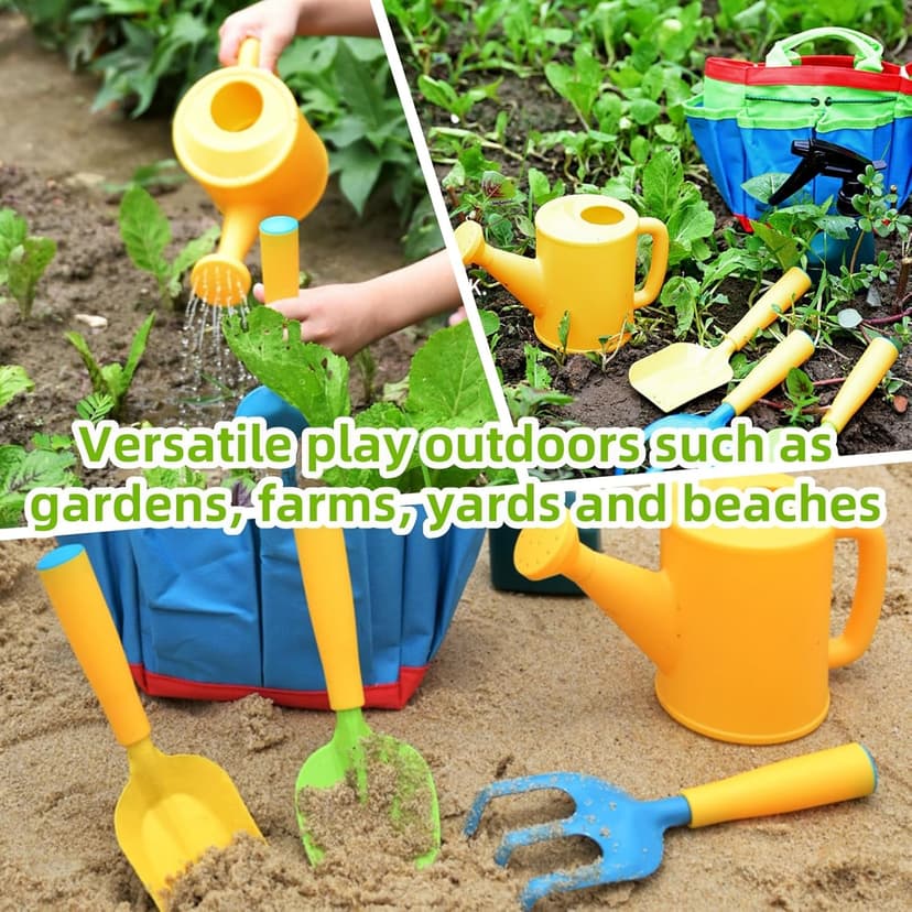 9PCS Kids Garden Tools Set,Boys Girls Gardening Kit Tools Including Watering Can, Spray Bottle, Tote Bag, Apron, Trowel, Rake, Outdoor Garden Toy Gift for Beach