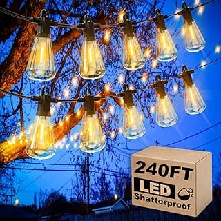 Outdoor Patio String Lights, 240FT LED with 120+4 ST38 Vintage Edison Bulbs, Waterproof Connectable Hanging Lights for Outside Backyard Bistro Porch (120FTx2)