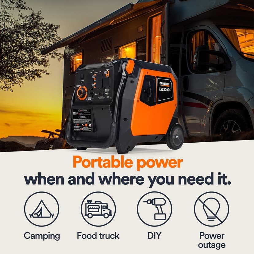 Generac 5,200-Watt Dual-Fuel Portable Inverter Generator - Gas and Propane Compatible - Compact and Lightweight Design - Clean, Stable Power - COsense Technology - Orange/Black - 49 State Compliant