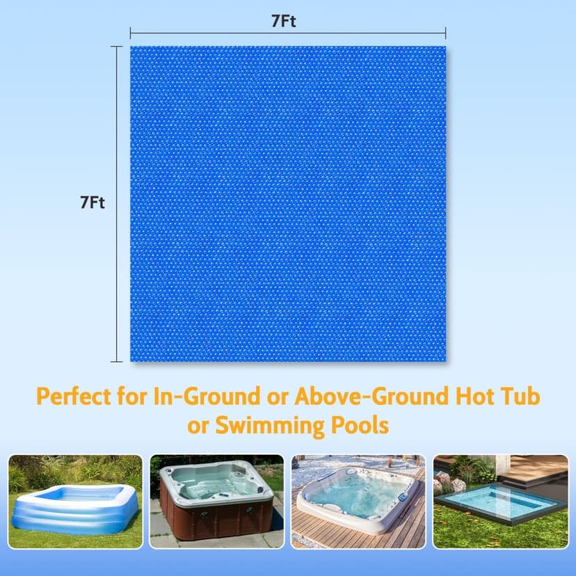 Hot Tub Bubble Cover, 7x7 Foot Hot Tub Thermal Blanket Square Solar Cover Insulation Blanket for Outdoor Hot Tub