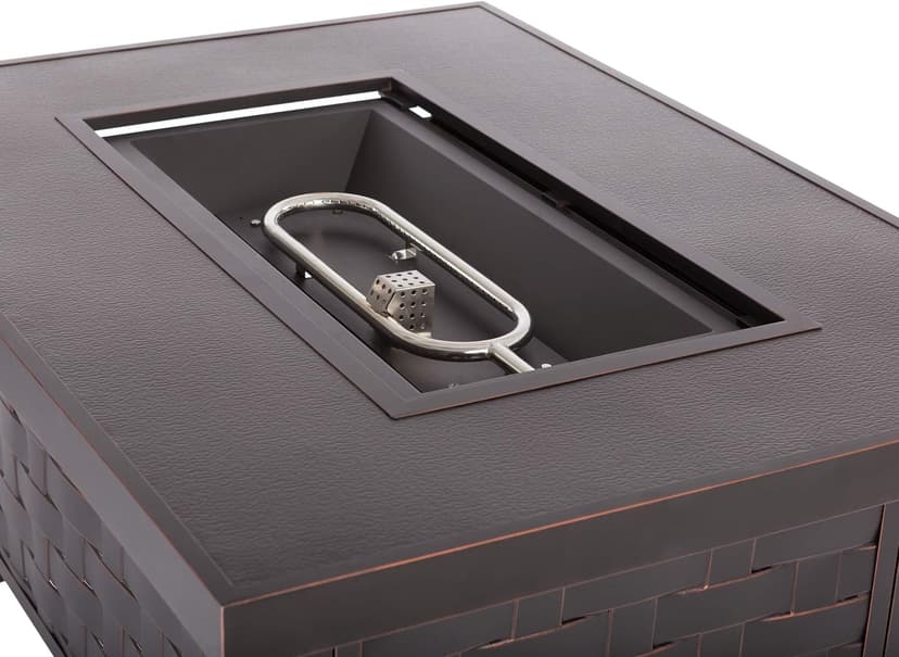 Fire Sense 62745 Armstrong Basketweave Aluminum Convertible Gas Fire Pit Table 55000 BTU Multi-Functional Outdoor Firepit with Fire Bowl Lid, Nylon Cover Clear Fire Glass Bronze Finish - Rectangular