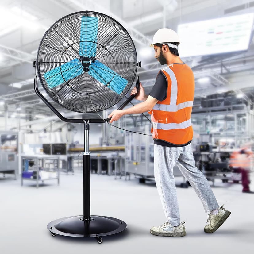 pasapair 7600 CFM 24" High Velocity Outdoor Misting Fan, Standing Fans for Patio Waterproof, Cooling Floor Fan 3-Speed, 360° Oscillation, Adjustable Height, 4 Casters, Heavy Duty Metal Industrial Fan