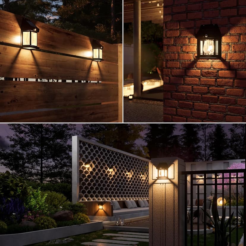 Outdoor Solar Wall Lights - 2 Pack Solar Waterproof Brighter Porch Wall Square Lights with 3 Modes & Motion Sensor Front Fence Lantern Lights for Outside,Backyard,Garage Decorative