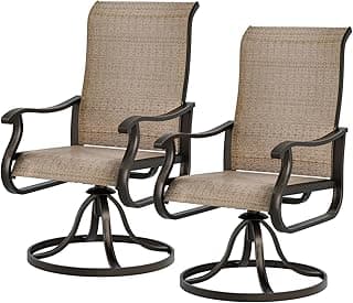UDPATIO Patio Swivel Dining Chairs Set of 2, Outdoor Dining Chairs High Back with All Weather Breathable Textilene, Metal Rocking Frame for Lawn Garden, Brown