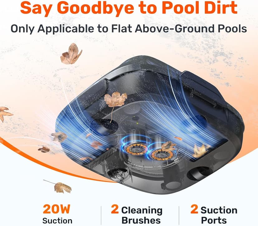 Cordless Robotic Pool Cleaner, Lasts 90 Min, Automatic Vacuum for Above-Ground Pools up to 860 Sq.ft, Portable, Self-Parking, Orange