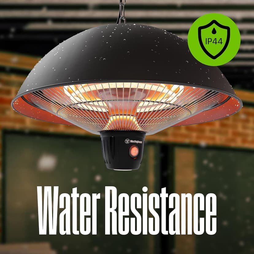 Westinghouse Outdoor Ceiling Patio Heater, Water Resistant, Adjustable Heat Output Up to 1500W, Auto Shut Off Overheat Protection, Hanging Infrared Heater for Patio Cover, Gazebo, & More - Black
